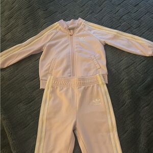 Adidas Kids' Light Pink Tracksuit with Cream Stripes
